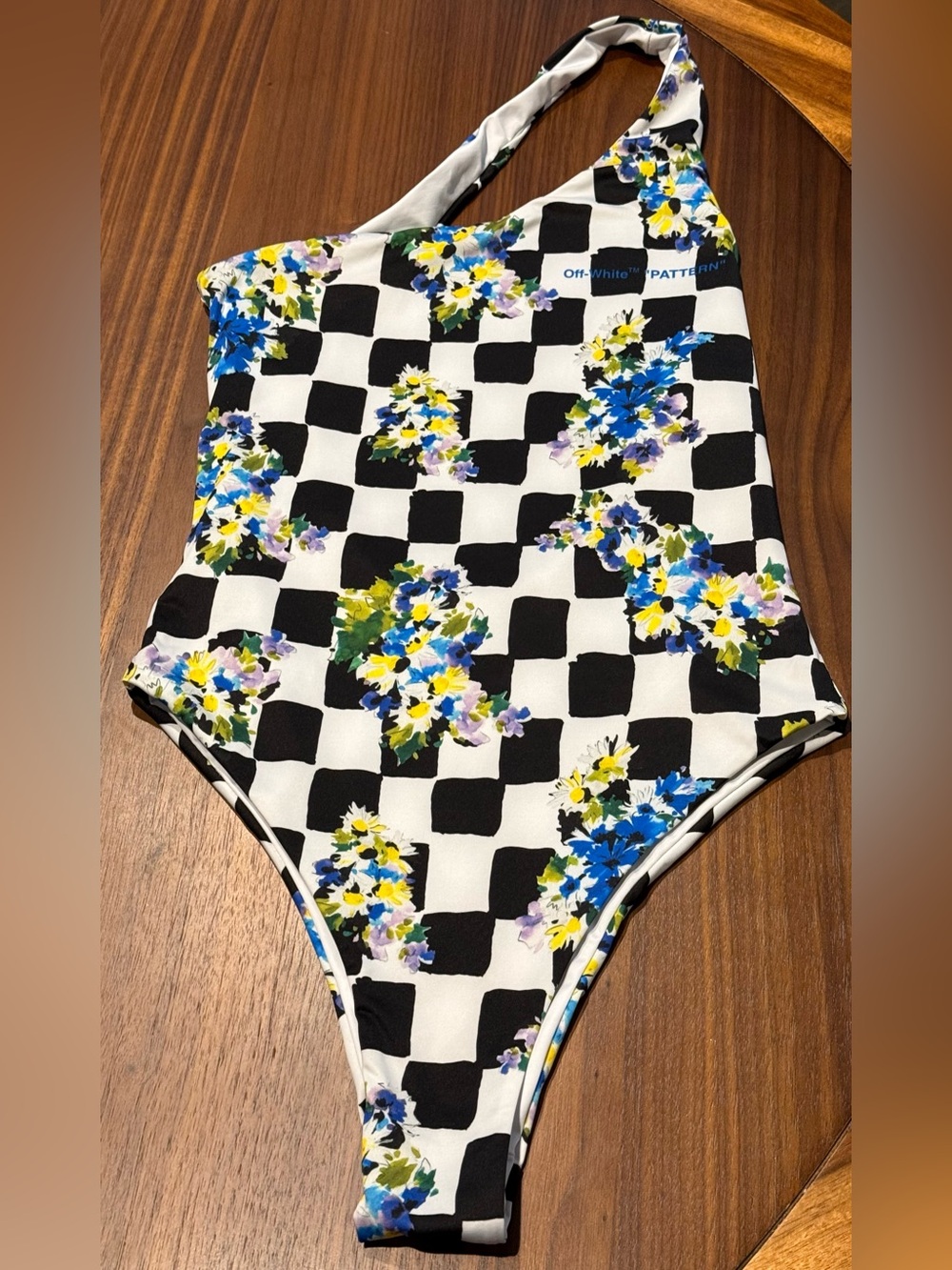 Off-White Floral & Checkered Print - Single shoulder Swimwear